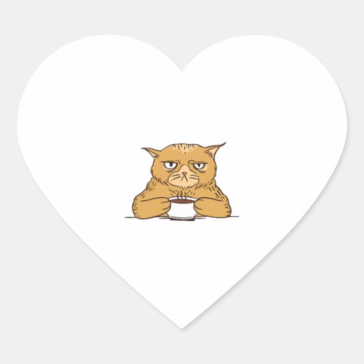 Sticker Cœur Chat Grumpy Avec Café (Devant)