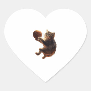 Sticker Cœur Chat Jouer Basketball Drôle Chats Maman Meow Kitty