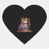Sticker Cœur Chat Leaf Automne Bonjour Automne Funny Chat Kitte (Devant)
