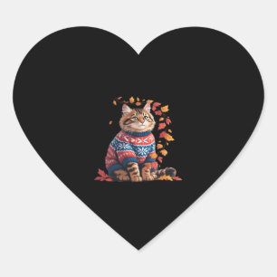 Sticker Cœur Chat Leaf Automne Bonjour Automne Funny Chat Kitte