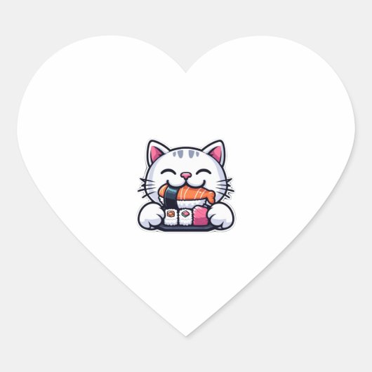 Sticker Cœur Chat mangeant des sushis (Devant)