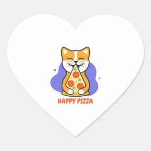 Sticker Cœur Chat Manger Une Pizza