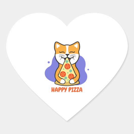 Sticker Cœur Chat Manger Une Pizza (Devant)