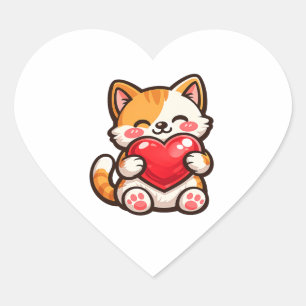 Sticker Cœur Chat Mignon Cœur – Chat Kawaii Enlaçant un Cœur Ro