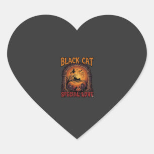 Sticker Cœur Chat Noir Amour Spécial Halloween Lune Sorcière Ci