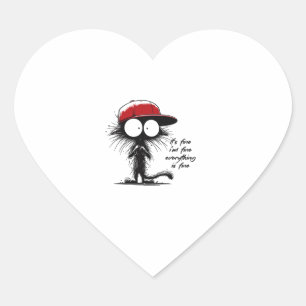 Sticker Cœur Chat noir C'est bon Je vais bien Tout va bien Fu