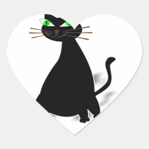 Sticker Cœur Chat noir gras aux yeux verts