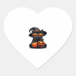 Sticker Cœur Chat noir Halloween Holding Citrouilles Amoureux d