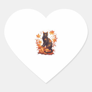 Sticker Cœur Chat noir magique en Forêt d'automne - Fal céleste