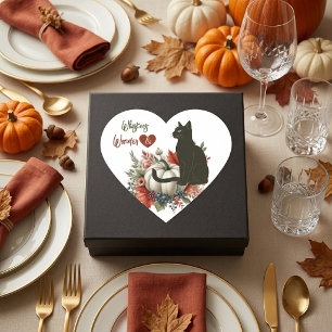 Sticker Cœur Chat noir vintage Citrouille blanche Moustaches &
