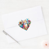 Sticker Cœur Chat orange en Fleurs Pixel Art (Enveloppe)