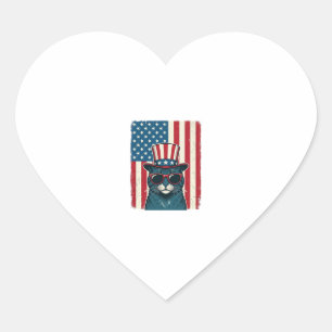 Sticker Cœur Chat Patriotique Drapeau Gravure Vintage Design de