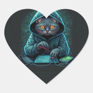 Sticker Cœur Chat pirate informatique Black Cat