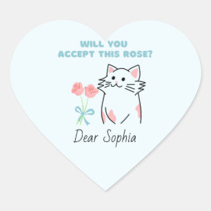 Sticker Cœur Chat&Rose adorable