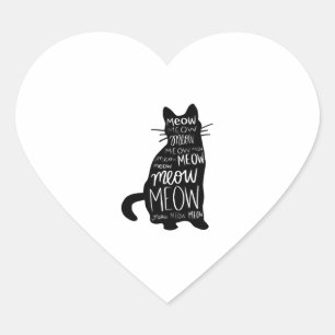 Sticker Cœur Chat Silhouette Meow