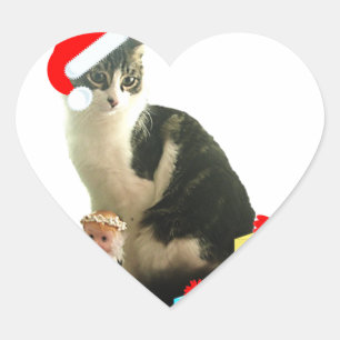 Sticker Cœur chat tigré de Noël et joli petit ange