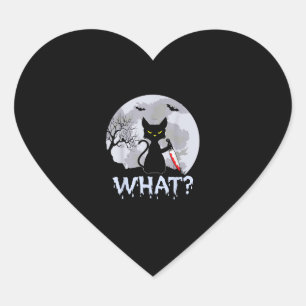 Sticker Cœur Chat What_ Chat noir meurtrier avec couteau Hallow