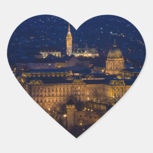 Sticker Cœur Château de Buda Hongrie Budapest la nuit