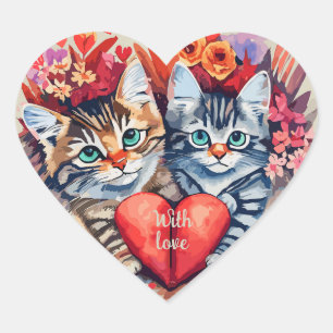 Sticker Cœur Chats aquarelle au coeur