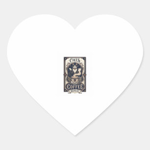 Sticker Cœur Chats Café Répéter Chat Café Vintage Vector Art S