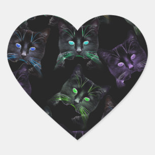 Sticker Cœur Chats cool sur Noir ! Chats multicolores