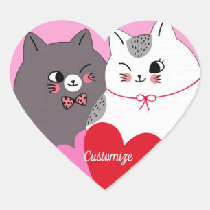 Sticker Cœur Chats d'amour personnalisés rose