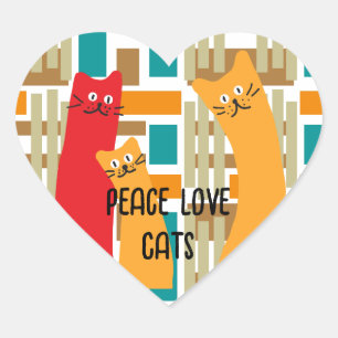 Sticker Cœur Chats de formes géométriques mignons et fantaisist