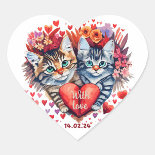 Sticker Cœur Chats Valentines au coeur