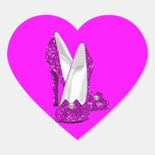 Sticker Cœur Chaussures à Talons Hauts Stiletto Paillettes Rose
