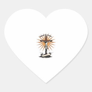 Sticker Cœur Chemise chrétienne vintage gravure croix Jésus foi