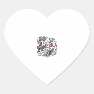 Sticker Cœur Chemise Fleurie Patriotique Vintage Merica Design_