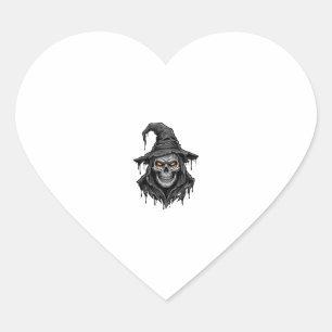Sticker Cœur Chemise Halloween Chapeau De Sorcière Crâne Gravur