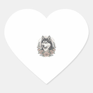 Sticker Cœur Chemise vintage Husky Floral Portrait Design_1