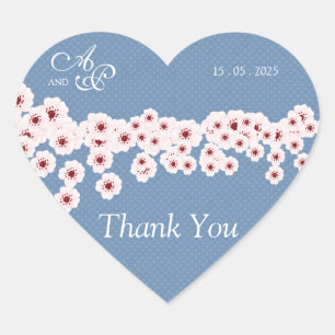 Sticker Cœur Cherry Blossom et Poka DotsMerci Mariage Sti