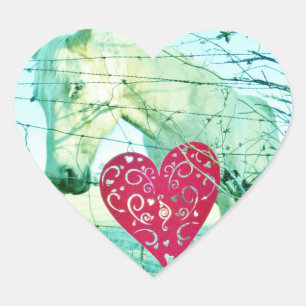 Sticker Cœur Cheval Blanc Coeur Rouge Saint Valentin