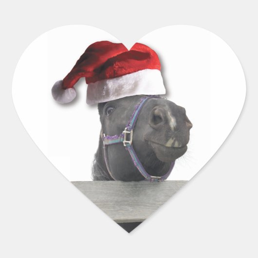 Sticker Cœur Cheval de Noël Santa Hat (Devant)