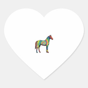 Sticker Cœur Cheval Tie Dye Gravure Vintage Art Vectoriel