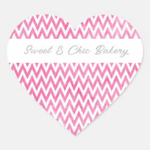 Sticker Cœur Chevron blanc rose
