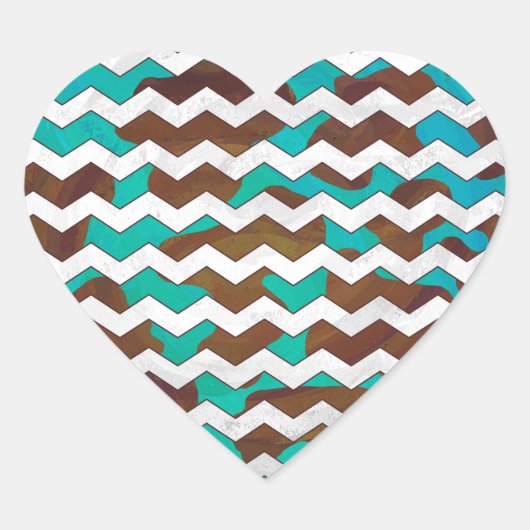 Sticker Cœur Chevron Cow Impression Brown et Turquoise (Devant)