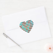 Sticker Cœur Chevron Cow Impression Brown et Turquoise (Enveloppe)