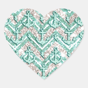Sticker Cœur Chevron scintillant avec des ancres et l'art de