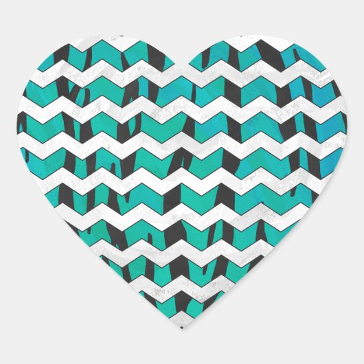 Sticker Cœur Chevron Tiger noir et Turquoise (Devant)