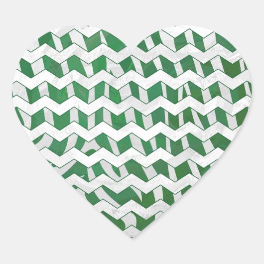 Sticker Cœur Chevron Zebra Green et White Print (Devant)