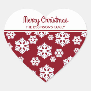 Sticker Cœur Chic blanc Snowflakes Motif nordique sur rouge fon