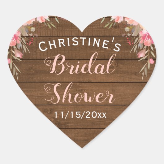 Sticker Cœur Chic Campagnard Rustique Faveur de Mariage Fleurie (Devant)