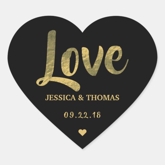 Sticker Cœur Chic Faux Gold Foil Custom Wedding Love Modèle (Devant)