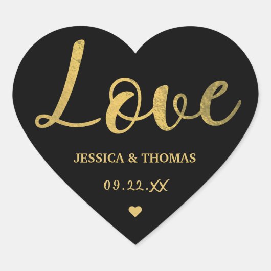 Sticker Cœur Chic Faux Gold Foil Typographie Script Love Mariag (Devant)