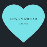 Sticker Cœur Chic Robins Mariage bleu oeuf<br><div class="desc">Ces stickers bleu turquoise et élégant ont vos noms et date mariage en noir élégant.</div>