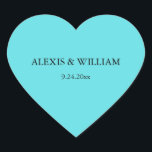 Sticker Cœur Chic Robins Mariage bleu oeuf<br><div class="desc">Ces stickers bleu turquoise et élégant ont vos noms et date mariage en noir élégant.</div>