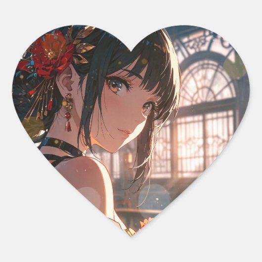 Sticker Cœur Chica con flores (Devant)